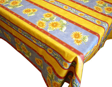 French coated tablecloth, linear (Sunflower. blue)